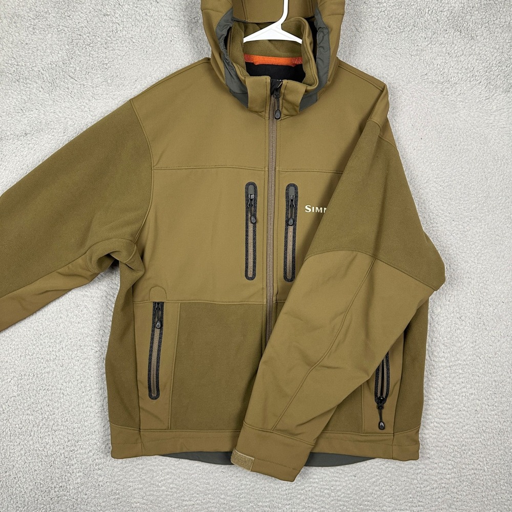Simms Jacket Mens Large Windstopper Softshell Green Full Zip Hooded Fishing EUC